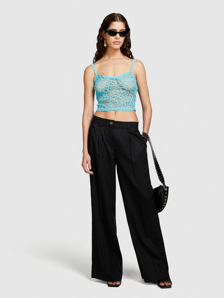 Cropped crochet top - women's tops - Turquoise | Sisley image number 1